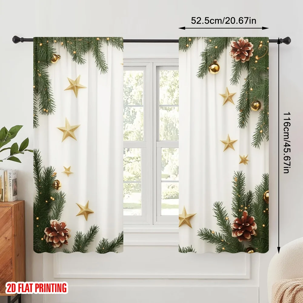 2pcs,2D plane printing Contemporary Curtains Christmas Tree Stars Baubles (2) Versatile Durable Polyester (without rod) Home
