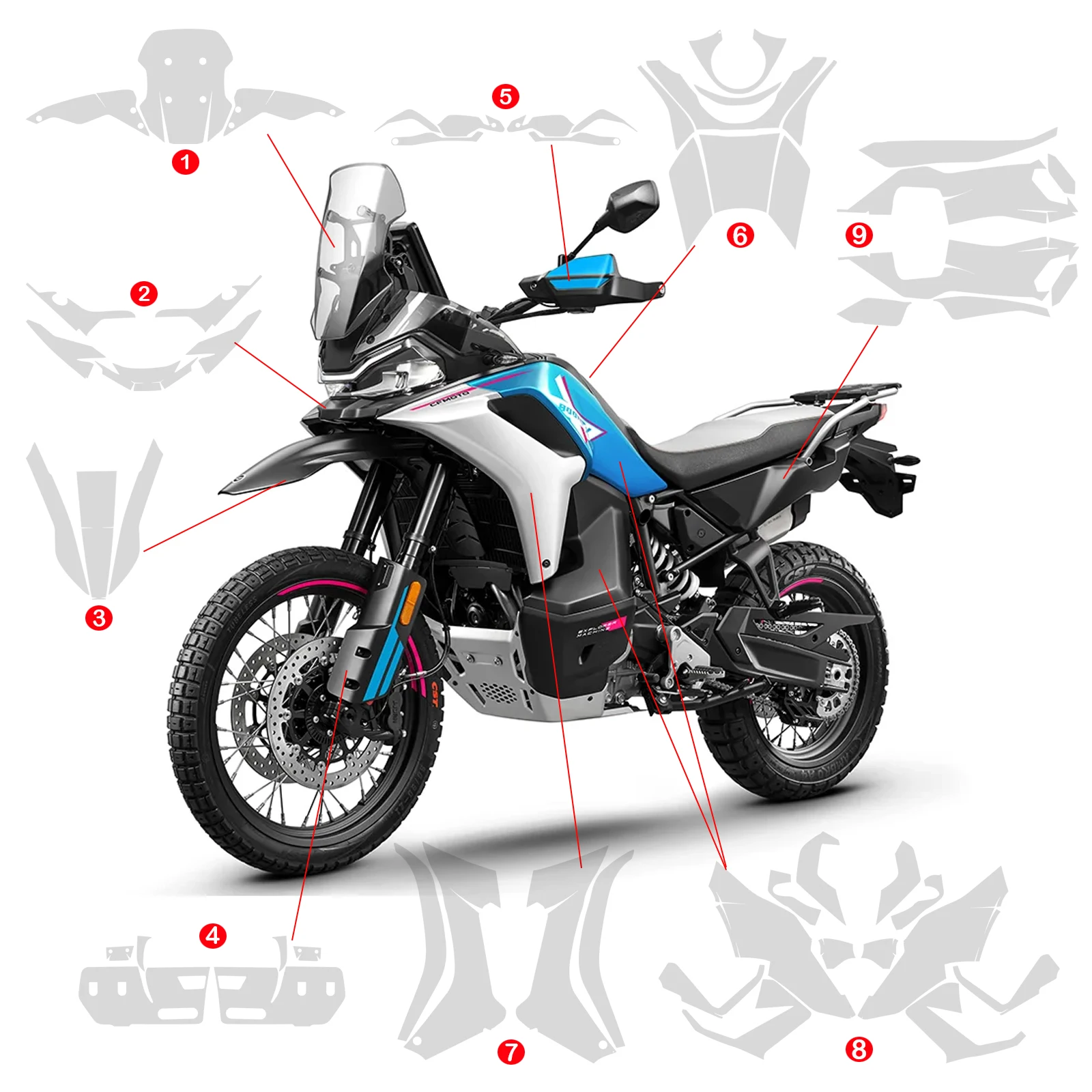 For CFMOTO 800MT-X 2024-2025 PPF Motorcycle Transparent Anti-skid Self-repairing Protective Film Anti-UV Paint Protection Film