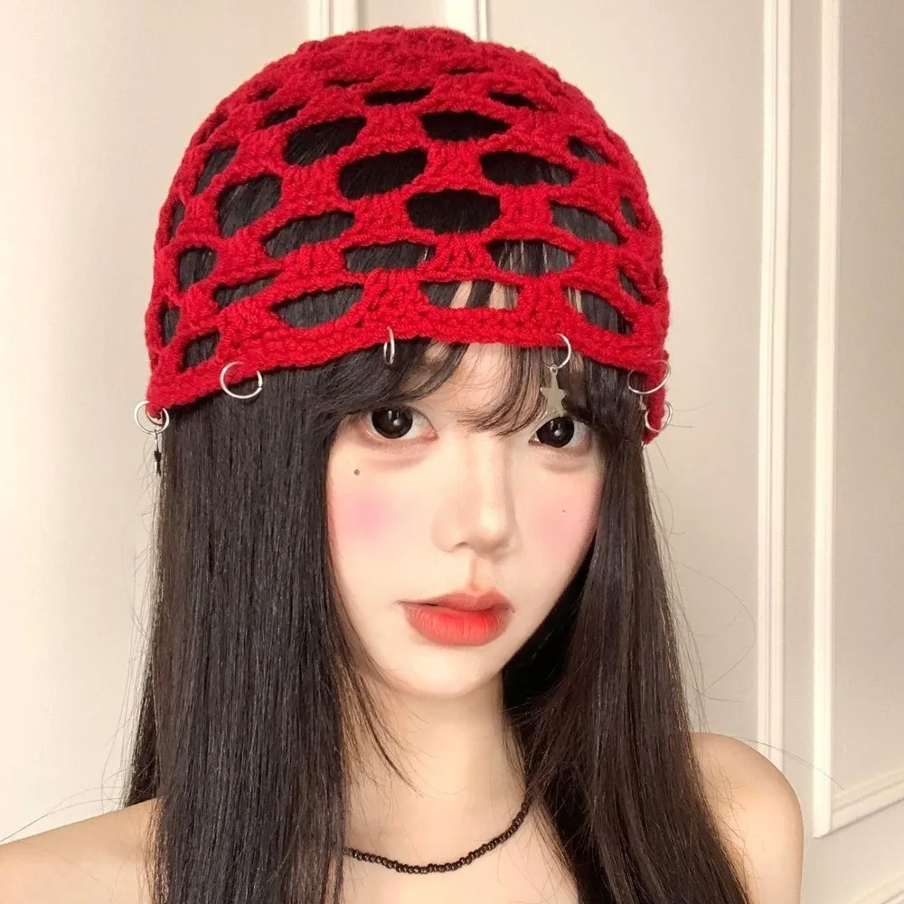 Bonnet en tricot ajouré à pompons Sweet Star, style bohème, fin, fait main, style ethnique coréen, pour filles