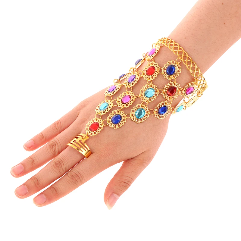 1Pc Rhinestone Indian Dance Stage Performance Jewelry Shining Finger Bracelet Charming Female Belly Dance Bracelet Accessories