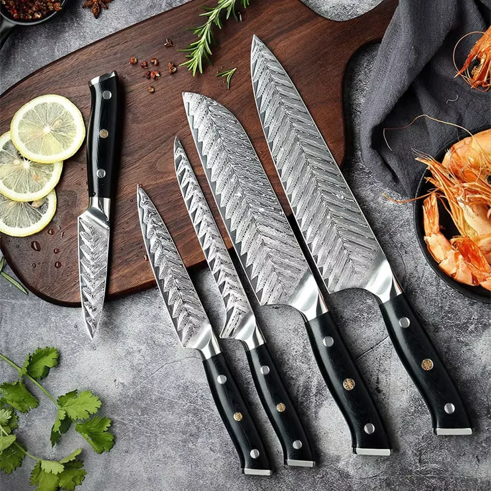 

XITUO Damascus Chef Knife Set 1-5PCS Japanese VG10 Steel Kitchen Knife Meat Cleaver boning Santoku Paring Knife G10 Handle