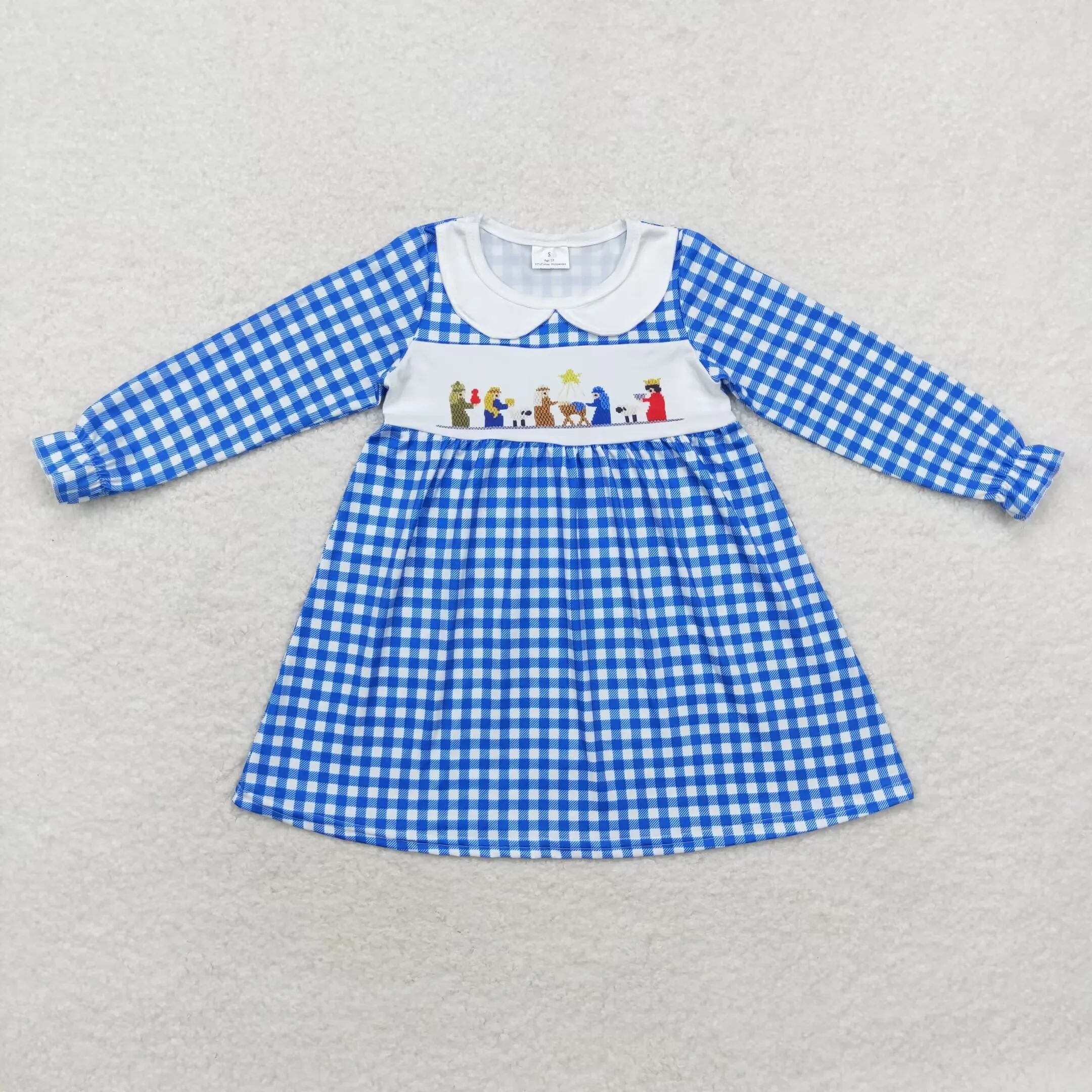 z910-03 GLD0647 Summer kids clothes girl Boutique girls dresses plaid doll collar long-sleeved dress Wholesale baby girl clothes