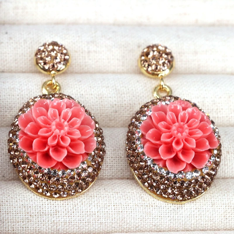 New3Pcs/ pink Gesang flower ethnic jewelry set, new Chinese vintage live broadcast explosion recommended jewelry wholesale