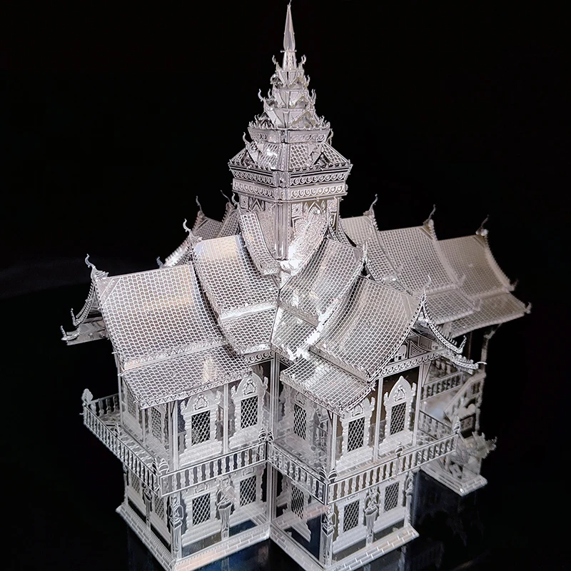 3D Metal Three-Dimensional Retro Palace Temple Model with LED Kit Puzzle DIY Assembly Toys for Adult Children Birthday Gift