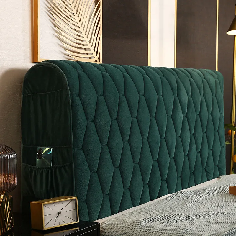 Modern Thickened Quilted Headboard Cover Velvet Anti-collision Full Coverage Queen King Bed Back Protector with Pocket Plain