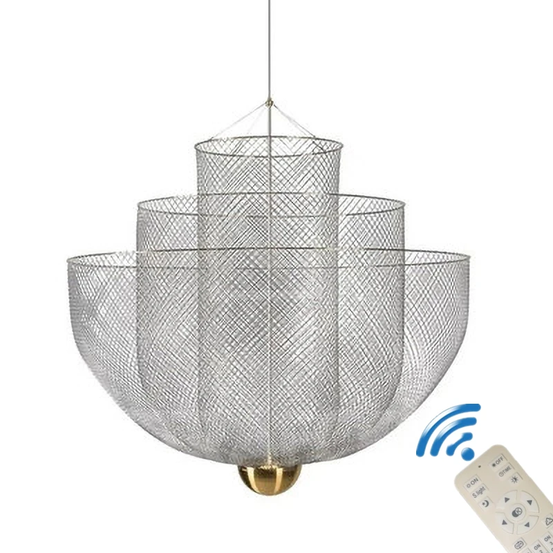 Nordic Modern LED Chandelier Dimmable Metal Grille Restaurant Light Iron Geometric Hollow LOFT Pendant Mesh Pendant Light