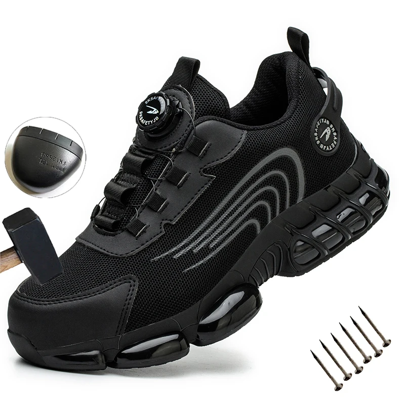 Rotating Button New Safety Shoes Men Anti-smash Anti-puncture Work Shoes Lightweight Men Sport Shoes Security Protective Boots