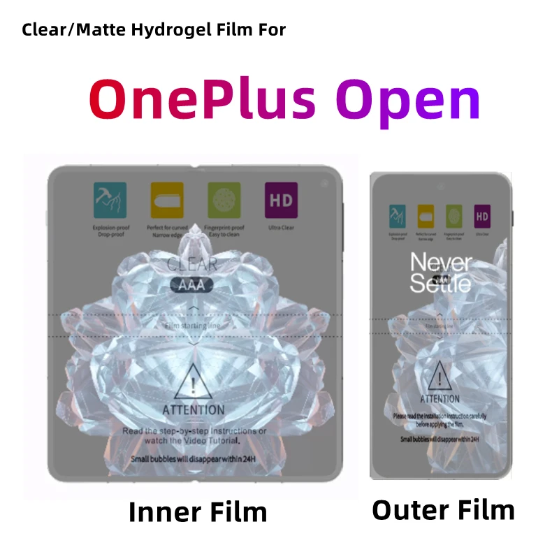 Inner + Outer Clear Hydrogel Film For OnePlus Open Matte Protective Film Folding Phone OnePlus Open HD Screen Protector