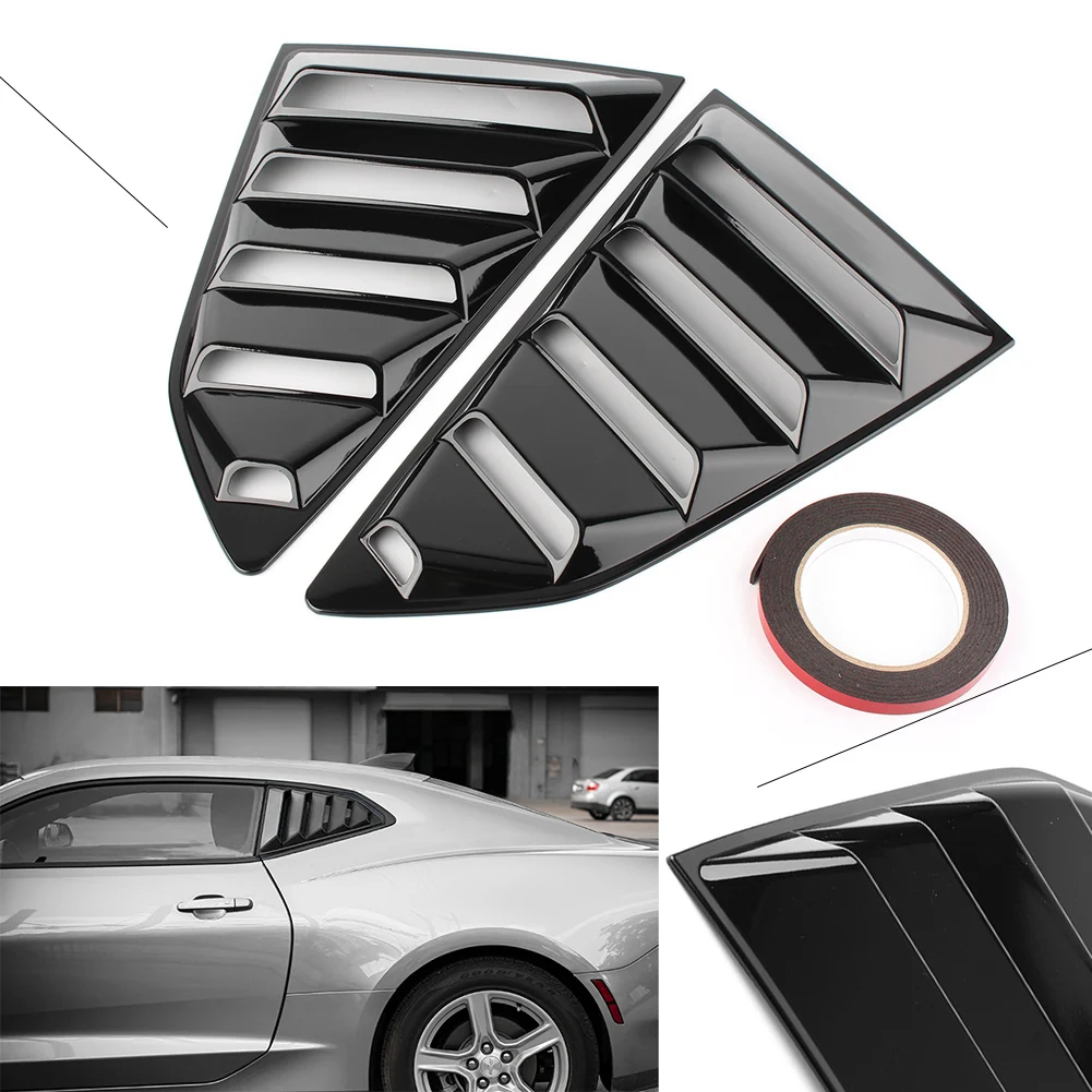 Glossy Black Car Rear Side Window Louver Air Vents Cover Trim For Chevy Camaro 2016 2017 2018