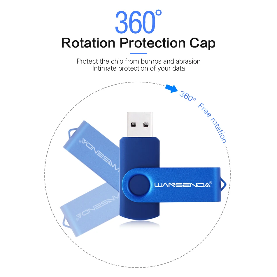 WANSENDA USB Flash Drive Rotating Pen Drive 4GB 8GB 16GB 32GB 64GB 128GB 256GB Pendrives USB 2.0 Memory Stick Thumbdrive