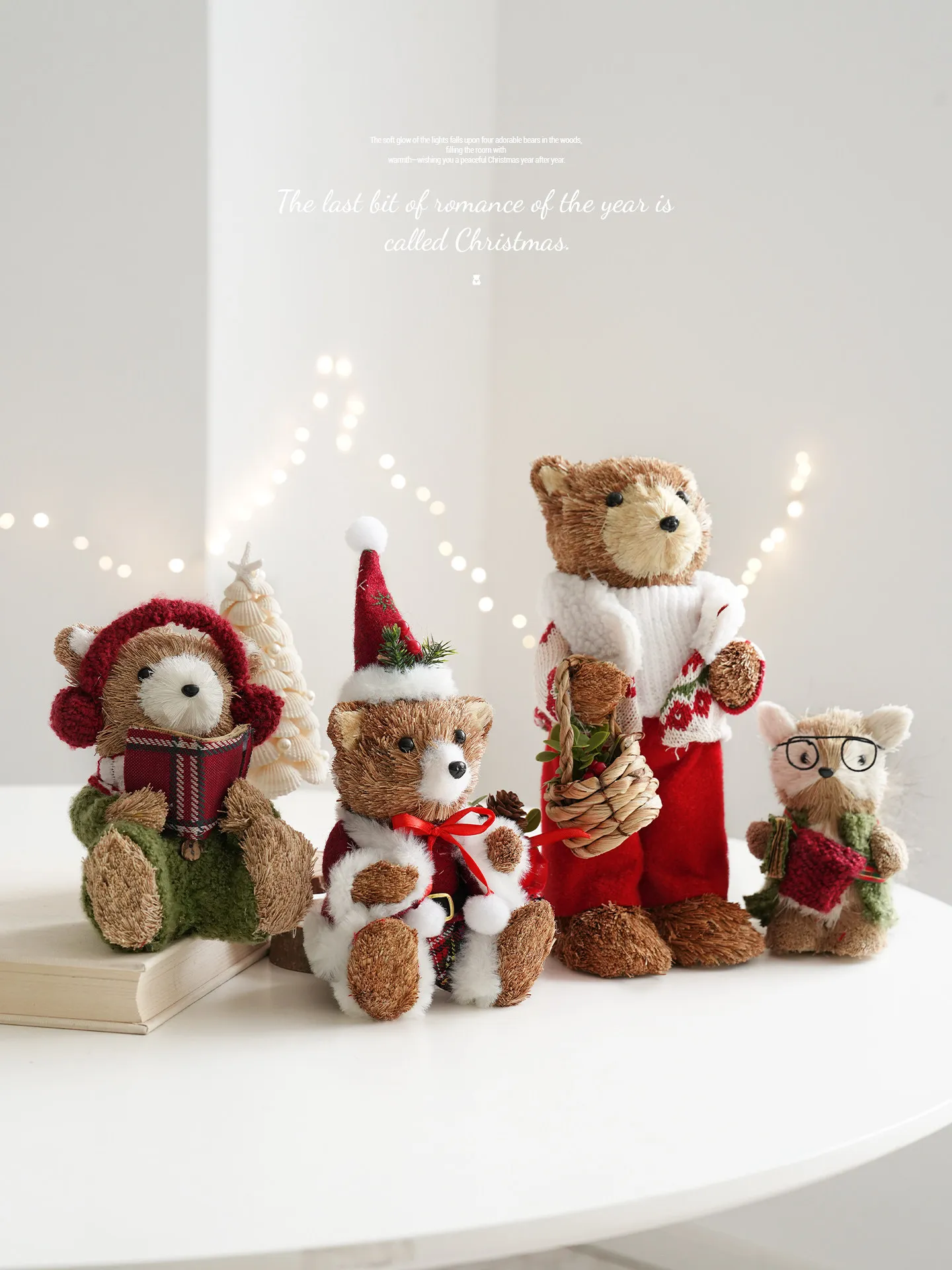 Grass woven sisal cotton thread Christmas teddy bear plush toy decoration holiday