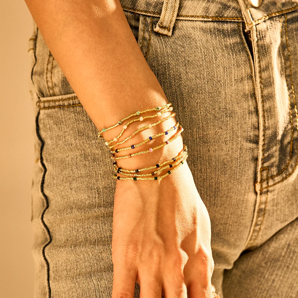 ZMZY 2MM Square Stone Bracelets Gold Color Beaded Stacking Elastic Stretch Handmade Fashion Jewelry Trendy Simple Women