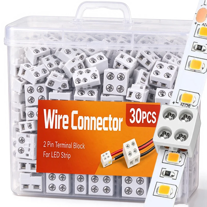 LED Strip Screw Lock Solderless Connector 8/10mm Monochrome Light Tape Adapter No Soldering Quick Installation Secure Connection