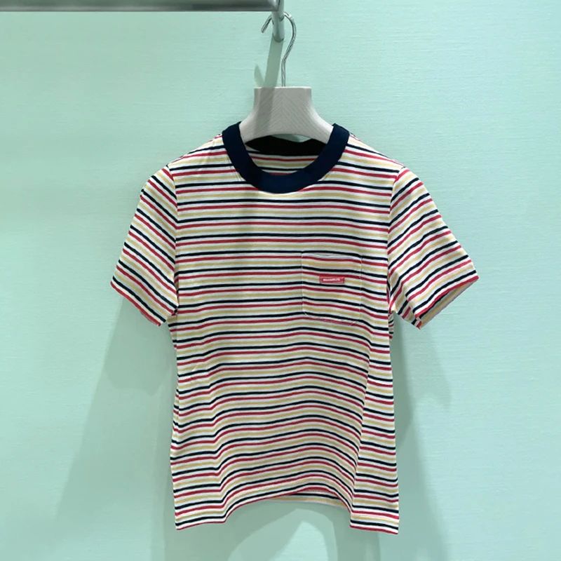 

Повседневная футболка в полоску для молодых женщин, круглая футболка Ne ort Sve, модный возрастной свинг, корейский свободный крой
