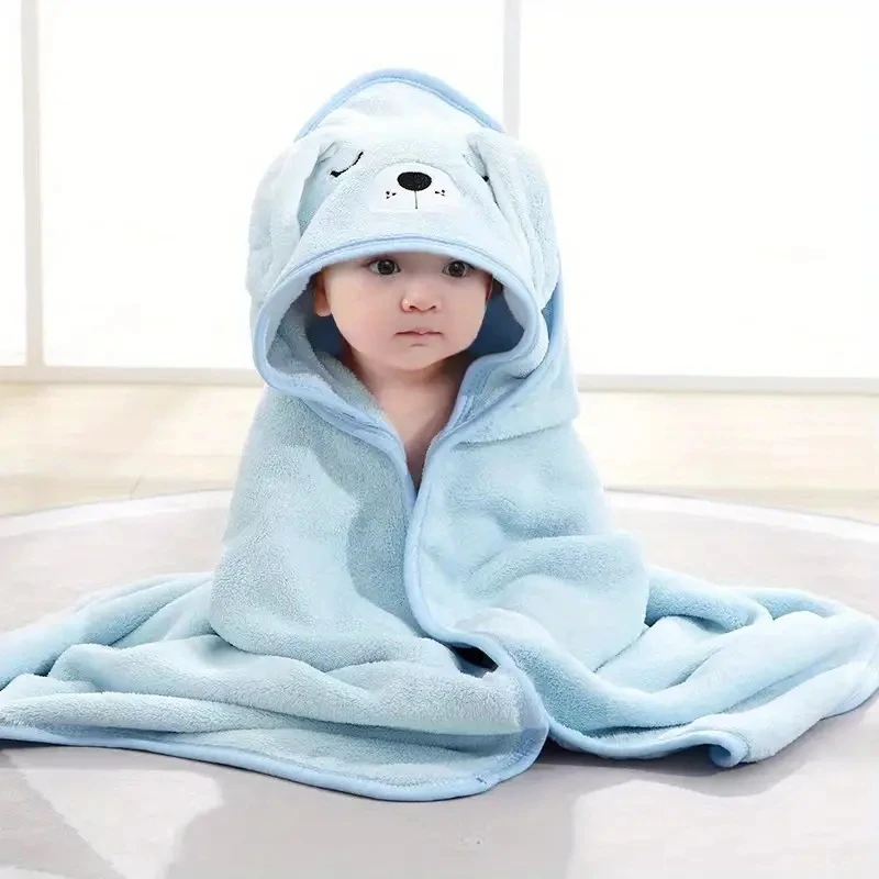 Newborn Baby Hooded Cloak Bath Towel Blanket Cartoon Solid Color Coral Velvet 0-4 Years