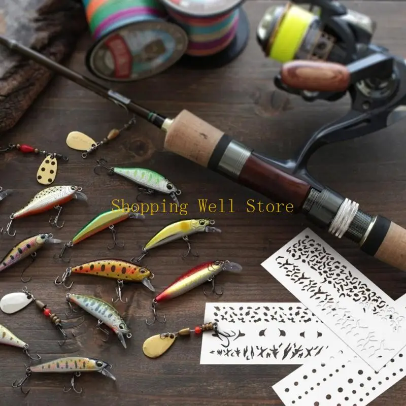 KX4B 6Pcs Hollowed Fishing Lure Stencils Washable PVC Drawing Templates for Scrapbooking Painting Wall Art Home Decoration view 4