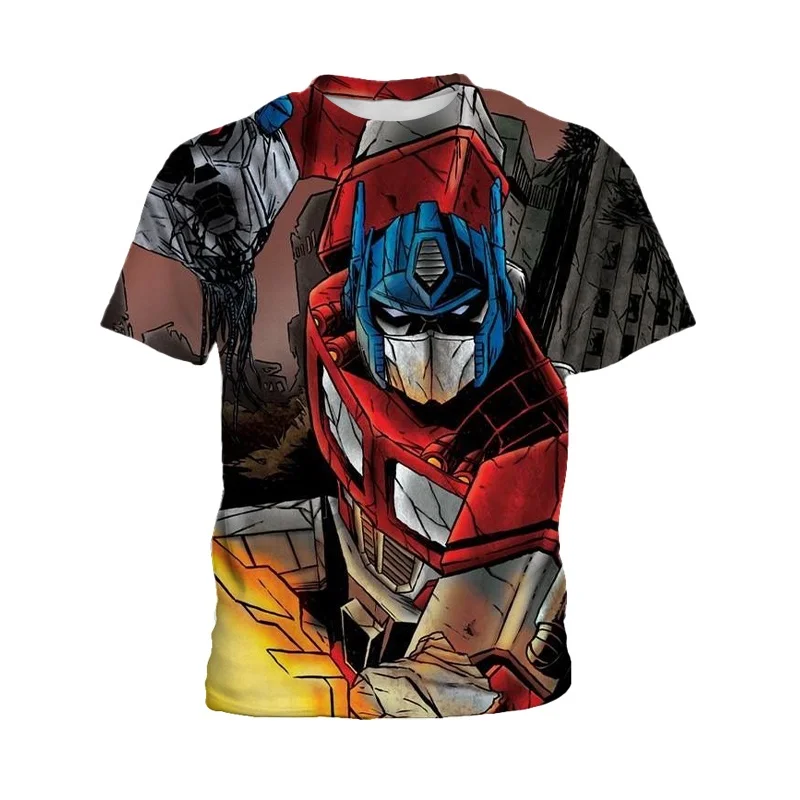 Cartoon Anime Transformation Robot 3D Printed Pattern Kids T-shirt Top For Daily Outdoor Leisure And Comfortable Short Sleeves