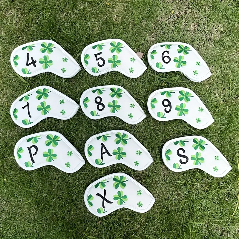 

10pcs Lucky Clover Golf Iron Head Covers, Waterproof Golf Club Protectors, Fits Most Standard Clubs, Outdoor Sports Accessories