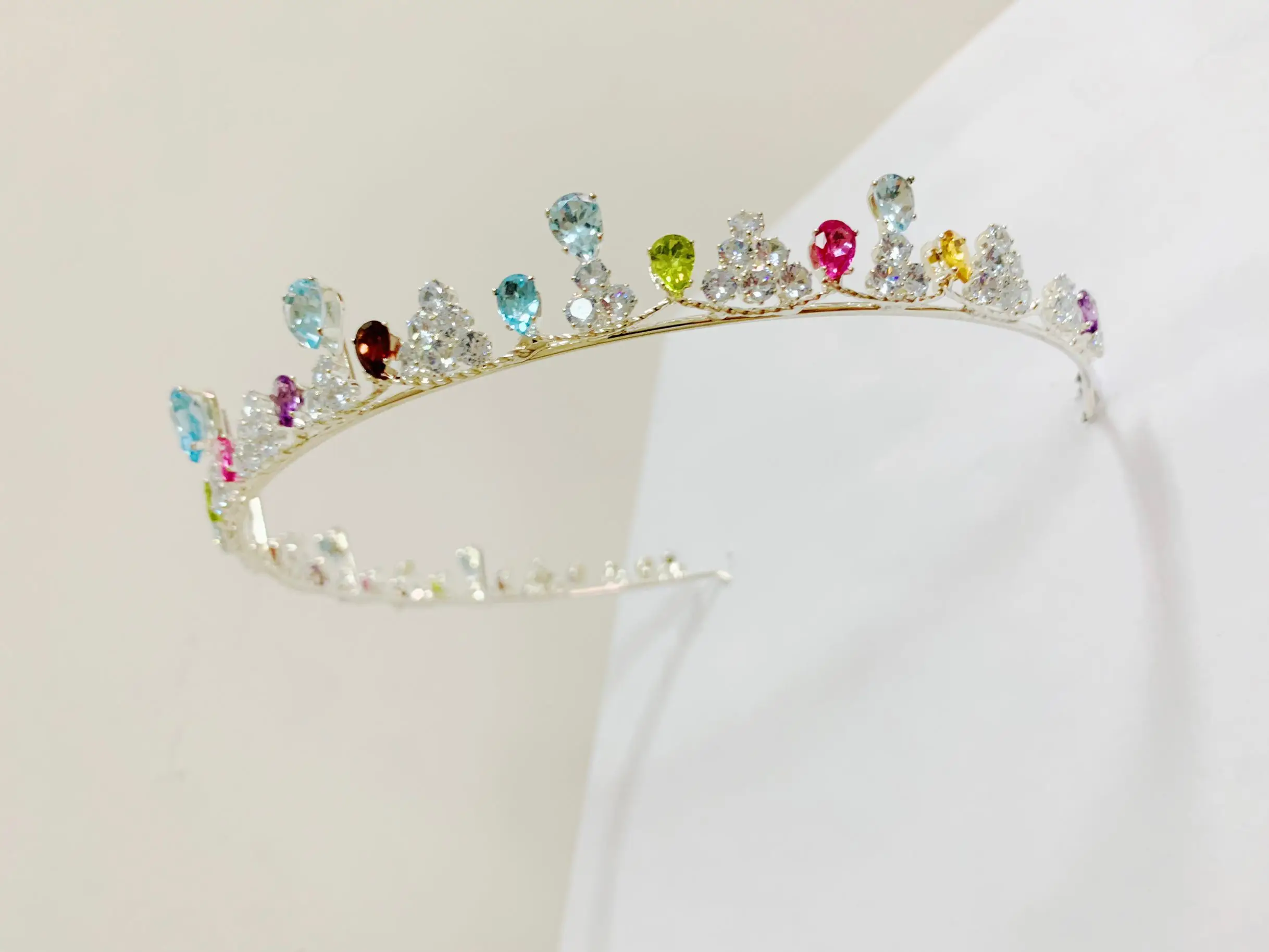 ZECAA Wedding Bridal Birthday Prom Tiaras Crown Jewelry With Natural Topaz Citrine Peridot Garnet Amethyst Birthday Accessory