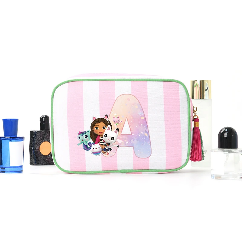 

Gabby Dollhouse Girl Makeup Bag Anime Print Letter Portable Toiletry Bags Women Travel Zipper Storage Wash Bag Birthday Gift New