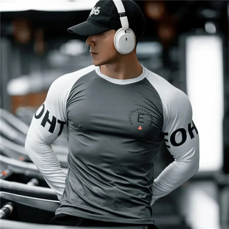 spring autumn New Sports Fitness T shirt Men Long Sleeve T-shirt Quick drying breathable tight fitting clothes training clothing