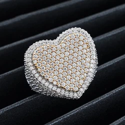 Hiphop 925 Silver Moissanite Heart Ring Women Men Rock Iced Out D Color VVS Moissanite Party Ring Ins Jewelry Pass Tester