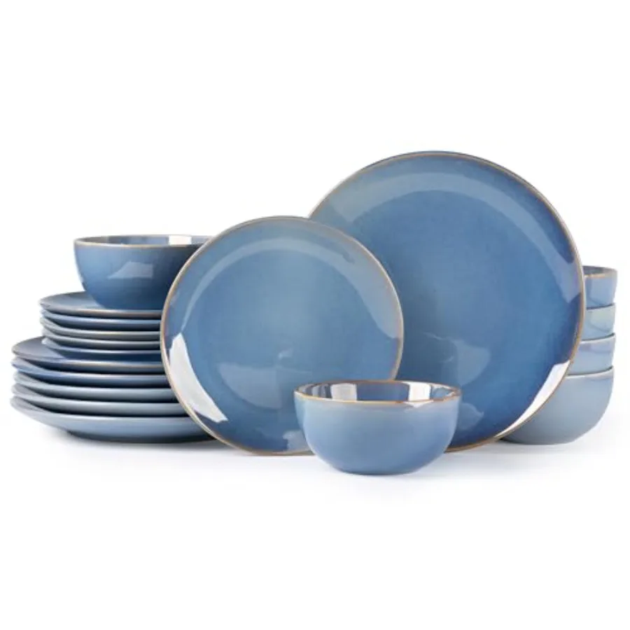 

Ceramic Dinnerware Sets for 6 18 Pieces Stoneware Plates and Bowls Sets Reactive Glaze Dishes -Scratch Resistant DishwasherandM