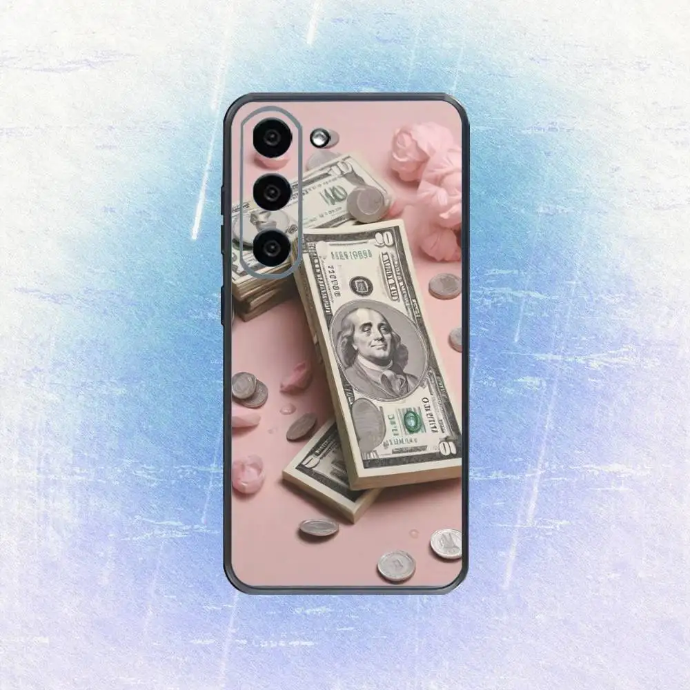 P-ピンクドル紙幣デザイン電話ケース、サムスンギャラクシーA73、A72、A71、A70、A53、A52、A51、その他用ソフトブラックカバー
