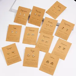 Classic 12 Constellation Zodiac Sign Stud Earrings for Women Gold Color Piercing Jewelry Birthday Party Fashion Gifts Bijoux