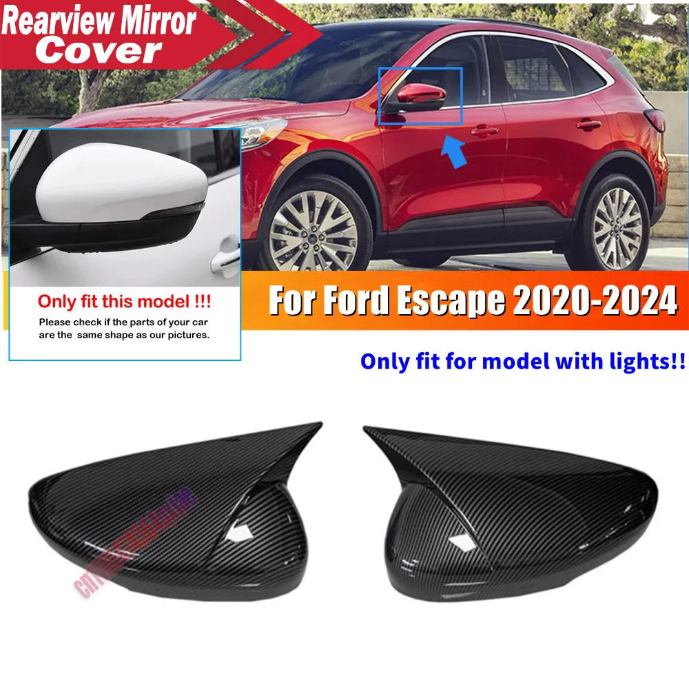 For Ford Escape 2020-2024 ABS Car Rearview Side Mirror Cover Wing Cap Exterior Door Housing Trim Adhesive Sticker
