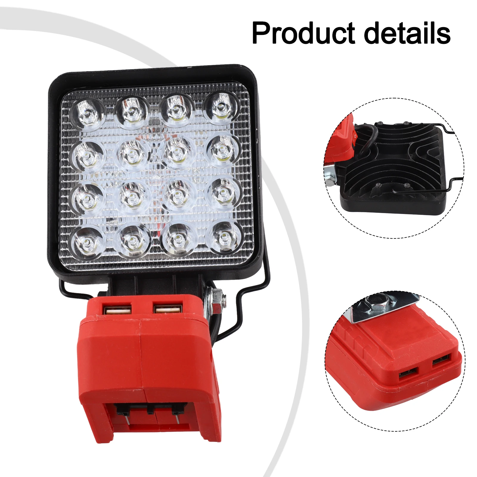 

Red Black 16LED Cordless Work Light With Hook 90 Degree Bendable Head For 4511396 4511437 18V Camping Outdoor Flood Lamp