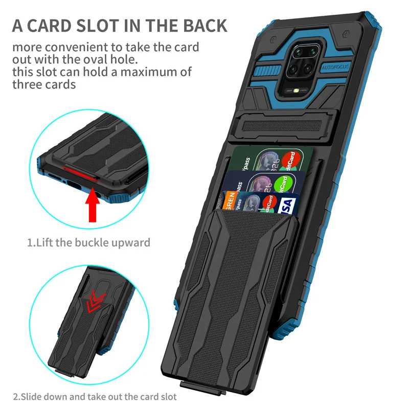 

Shockproof Armor Phone Case For Xiaomi Redmi Note 9 Pro Max Card Slot Bracket Stand Holder Back Cover for Redmi Note 9S Fundas