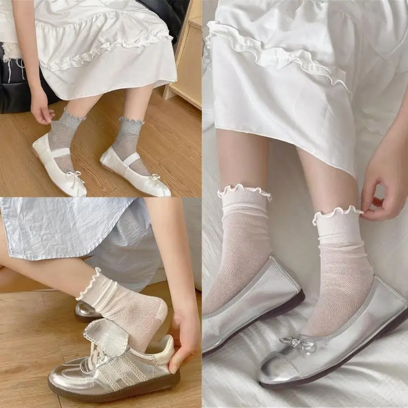 w0ya-Женщины-впальные-дышащие-сетчатые-носки-среднего-теленка-rufffle-turn-cuff-seamless-nocks