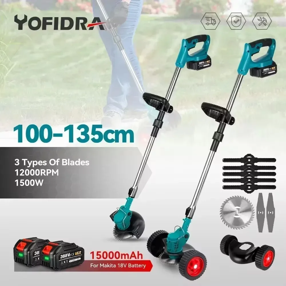 Cordless Electric Lawn Mower Foldable Trimmer 8 Accessories Adjustable Garden Pruning Cutting Power Tools For Makita 18V Battery