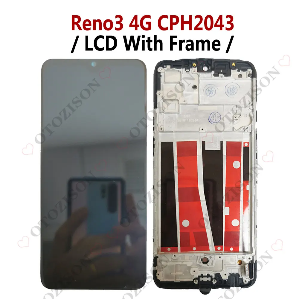 Reno3 LCD With Frame For OPPO Reno3 LCD 5G PCHM30 4G CPH2043 Display Touch Screen Digitizer Sensor Assembly Reno 3 Replacement