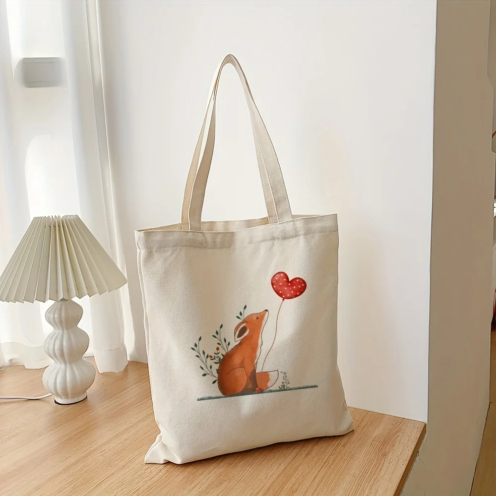 Borsa in tela con motivo volpe dei cartoni animati, borsa a tracolla per tutti i fiammiferi, borsa Shopper leggera