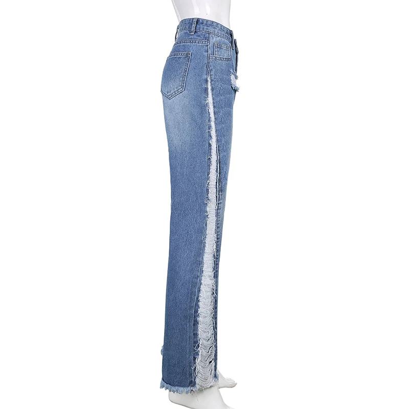 Fashion Y2K Flare Jeans Vintage Hole Ripped Denim Pants Female 2024 NEW Women's Skinny High Waisted Harajuku Capris Trouser