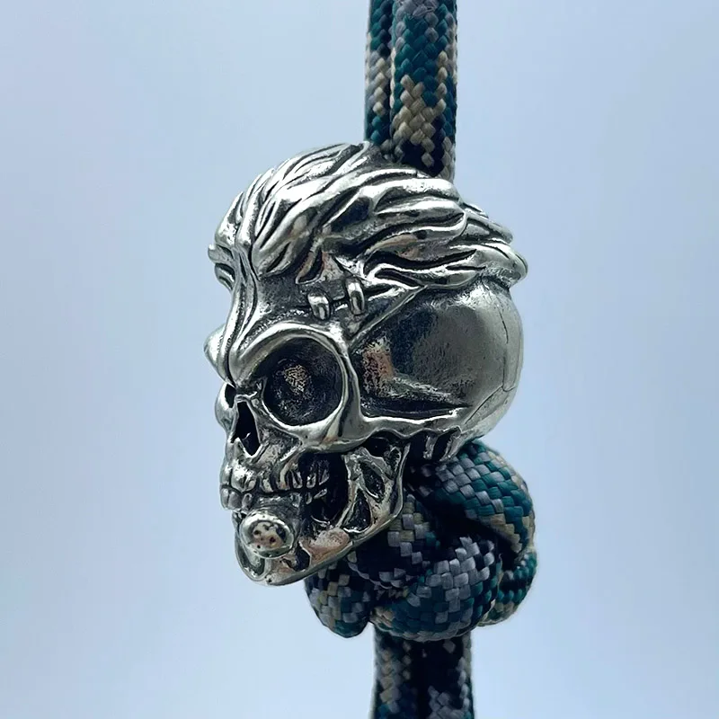 Brass Hip Hop Smoking Skull Knife Bead Outdoor EDC Umbrella Rope Pendant DIY Paracord Woven Bracelets Accessories Lanyard Charms