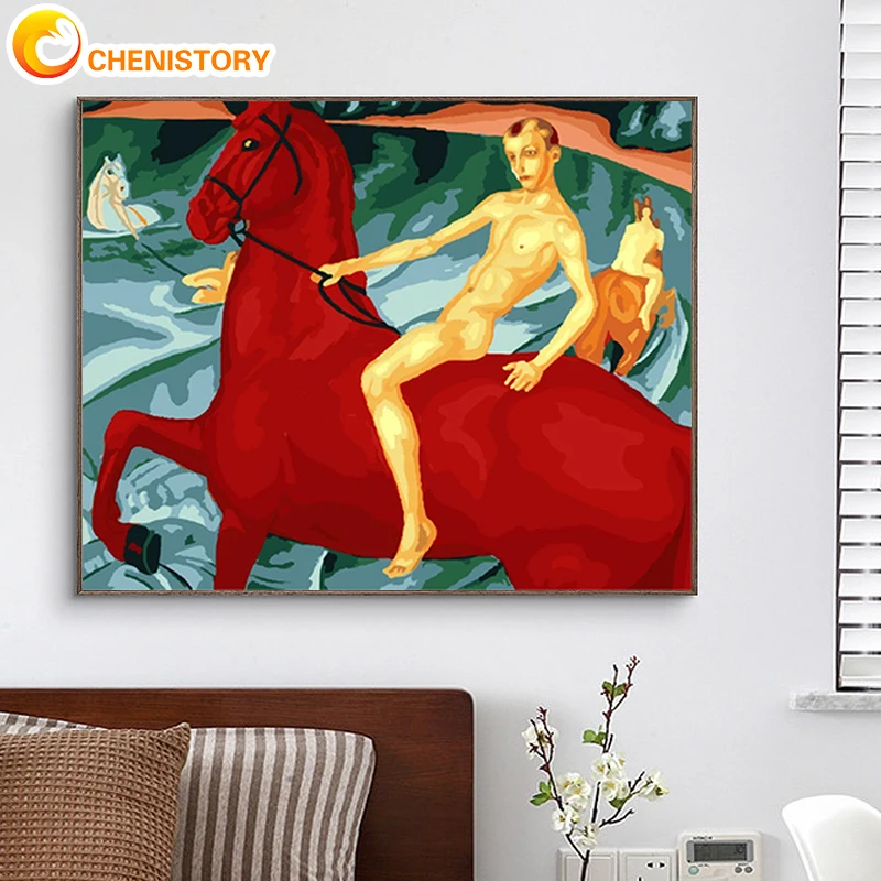 

CHENISTORY 40x50cm Painting By Numbers Red Horse Drawing On Canvas Pictures By Numbers Animal Painting Personalized Gift