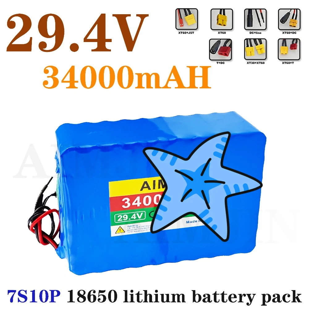

29.4V battery For E-boat scooter wheelchair 24V 34Ah 18650 Lithium 7S10P battery pack with BMS