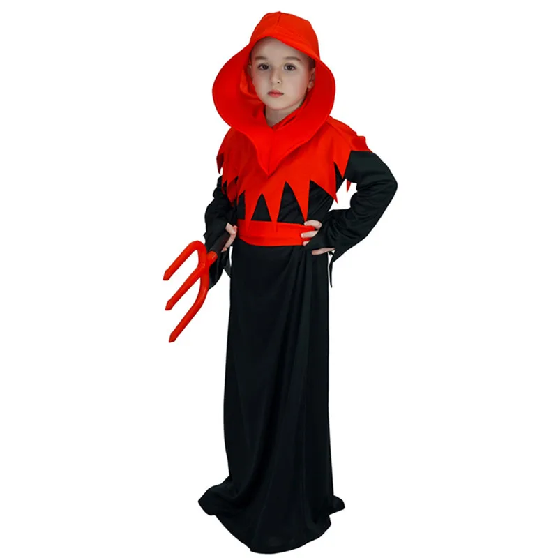 Boys Halloween Hell Devil Red Demon Costumes Kids Children Azrael Death Cosplay Carnival Parade Purim Role Play Show Party Dress