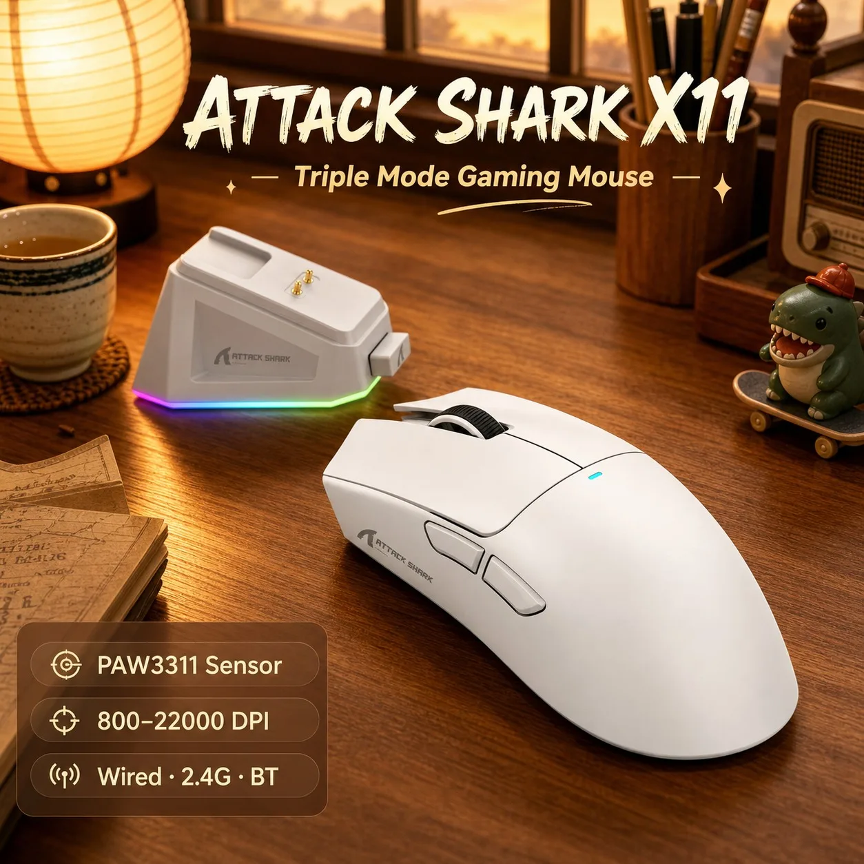 Attack Shark X11 X11SE Wireless Gaming Mouse 3-Mode , PAW3311, 22000DPI, 400IPS, PC Gaming Mouse