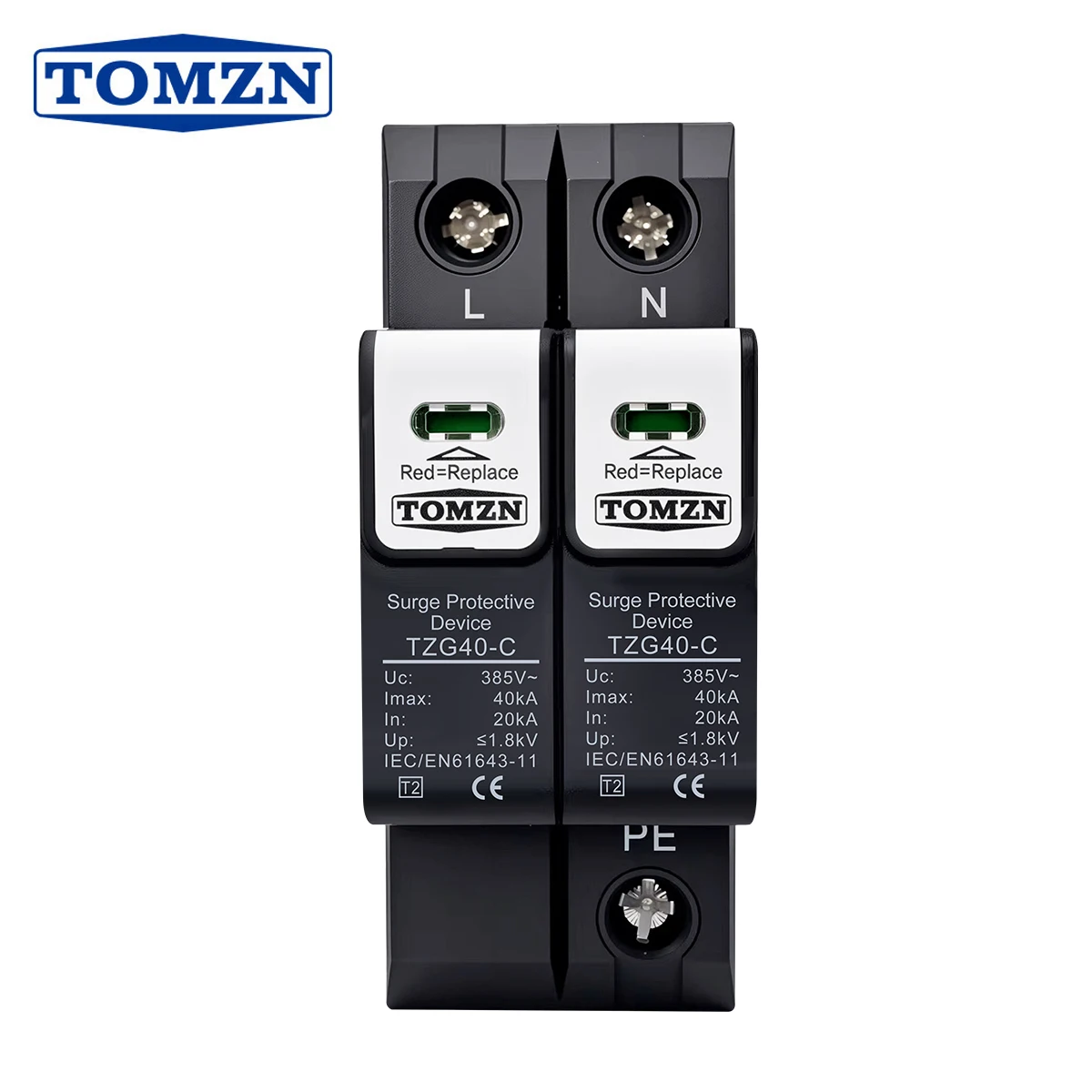 TOMZN 2P AC SPD  275V 385V 420V 20kA~40kA Din Rail Surge Protective Device DPS Quick-release Mechanism Pluggable MOV Shield-Type
