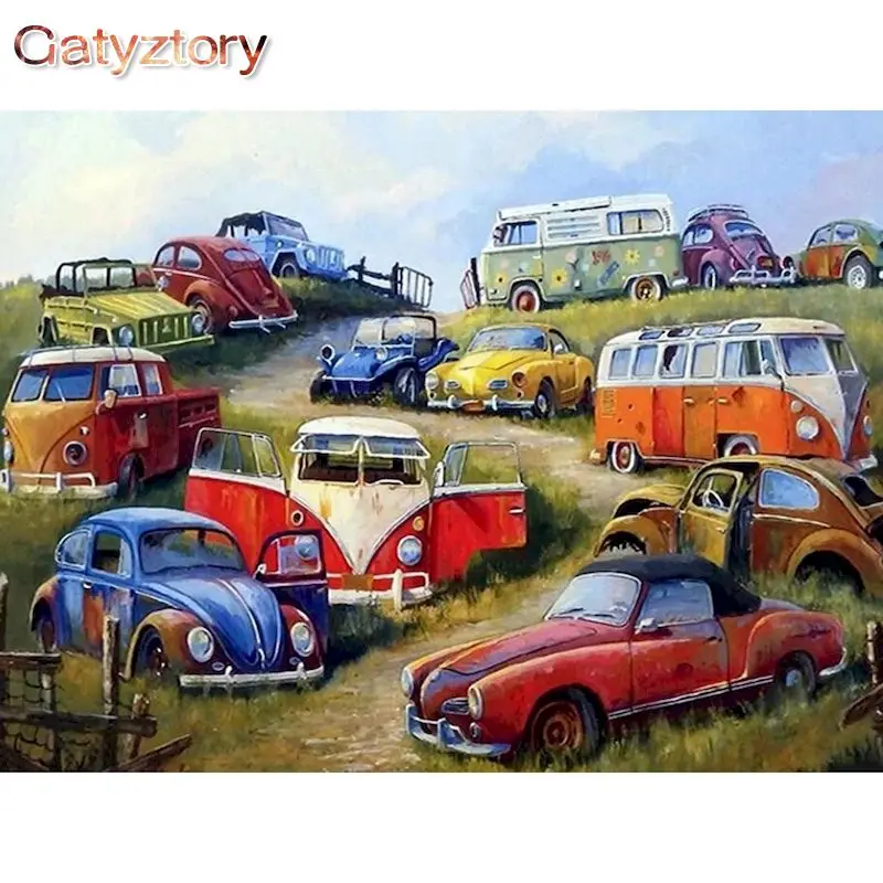 

GATYZTORY Oil Painting By Numbers Red Cars Landscape Picture By Number 40x50cm Frame Modern Home Living Room Decoration Craft