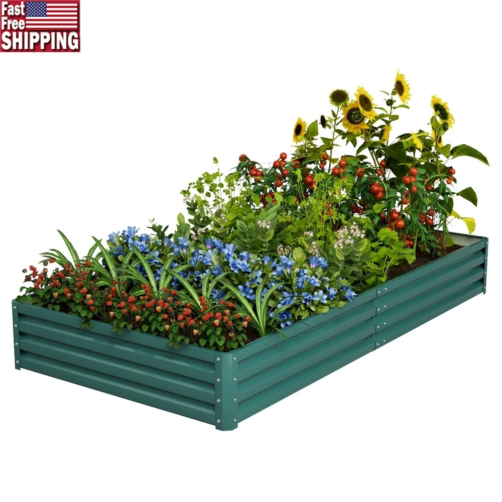 

Galvanized Raised Garden Bed Planter Outdoor Metal Planter Box Sturdy Steel Kit Vegetables Flowers Easy Assembly Drainage