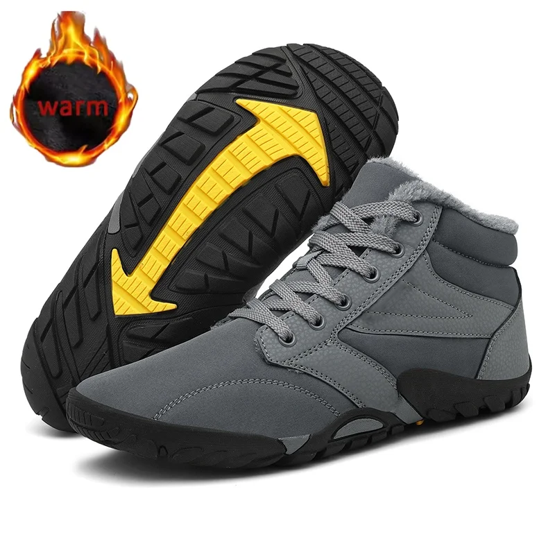 

Men Winter Boots Comfortable Hiking Shoes Warm Fur Lined Snow Boots Non-slip Barefoot Casual Snow Shoes Waterproof Walking Shoes