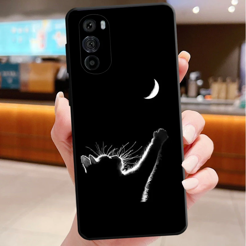

Phone Case For Motorola Edge 50 40 Pro 60 50 40 30 Ultra Neo Fusion Moto G85 G72 G53 G54 G84 G13 G32 Cartoon black cat