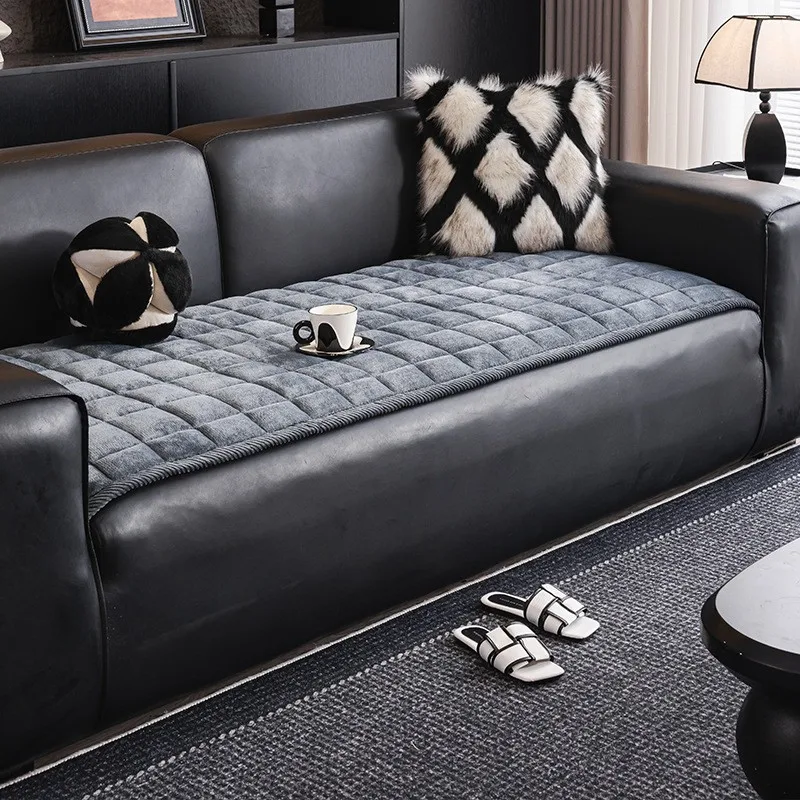 Winter Quilting Sofa Cushion Squares Plush Seat Cover Warm Soft Chaise Lounge Mat Couch Protector Living Room Decor
