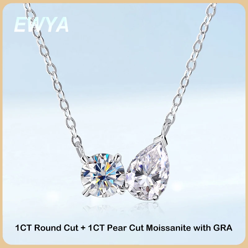 

EWYA 2025 New In Pear Cut D Color Moissanite Pendant Necklace for Women 925 Silver GRA Certified Pass Diamond Test Neck Chain