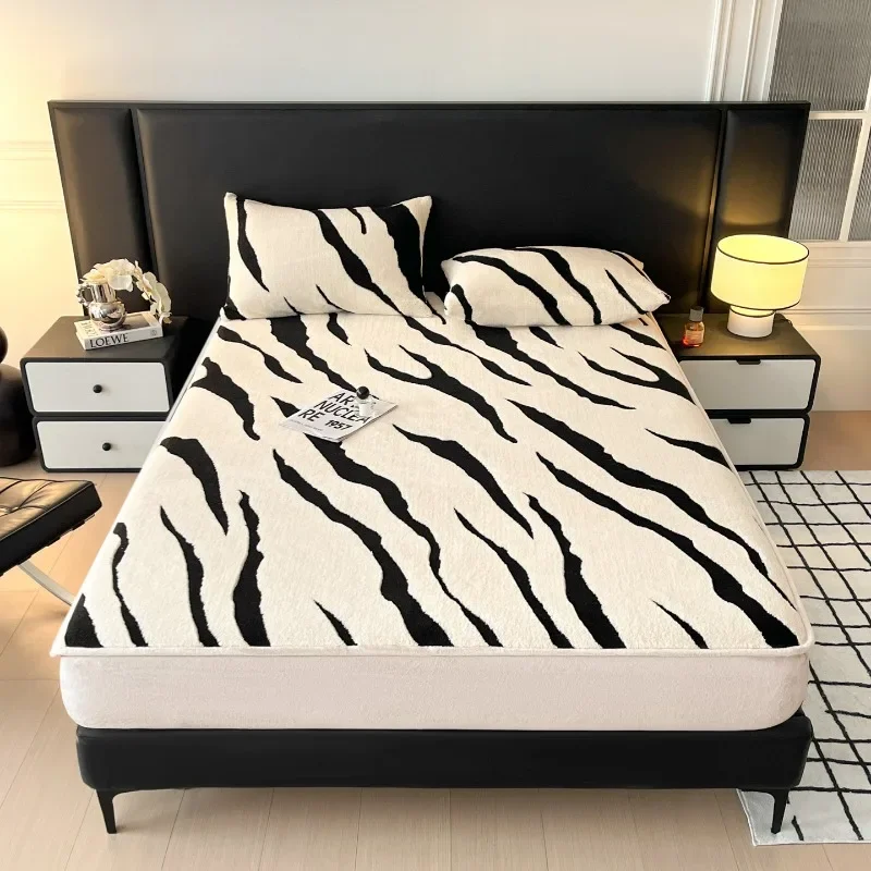 Shu cotton lint jacquard waterproof fitted sheet striped printed mattress protective cover simple stripe no pillowcase